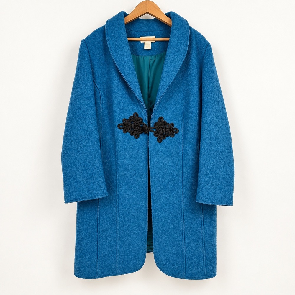 Soft Surroundings Womens 1X Coat Wool Frog Closure Long Line Layering Elegant